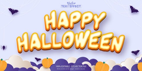 Happy Halloween text, cartoon style editable text effect on light purple background