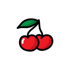 cherry doodle icon, vector color line illustration
