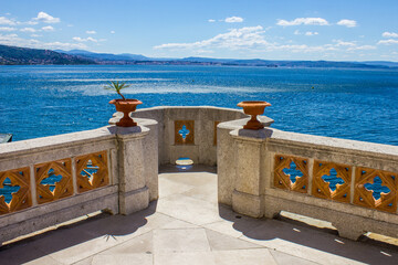 View of Adriatic Sea from Miramare Castle Balcony on a Sunny Day