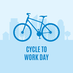 Cycle to Work Day vector. Blue bicycle icon vector. Bike silhouette icon isolated on a blue city skyline background. Important day