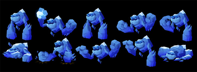 Ice golem character in different poses © klyaksun