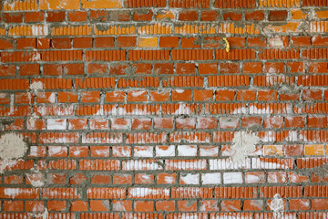 Red brick wall, abstract background texture.