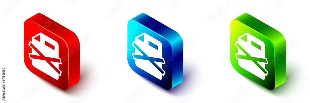 Poster isometric delete file document icon isolated on white background. rejected document icon. cross on p