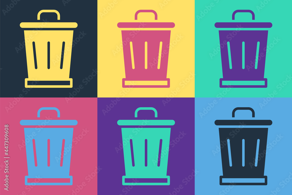 Poster pop art trash can icon isolated on color background. garbage bin sign. recycle basket icon. office t