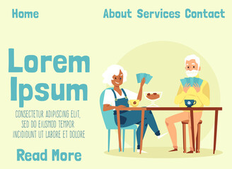 Old man and aged woman playing in card games at home or retirement center.