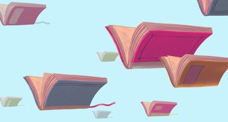 Book of imagination , Education and dream  concept, surreal painting. Fantasy art, conceptual artwork , 3d illustration