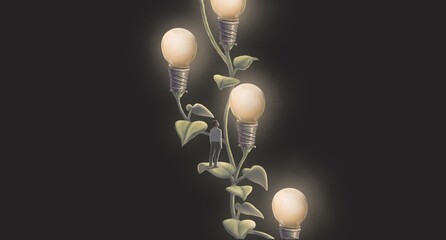Concept idea of light bulb creative imagination and thinking, surreal conceptual art, 3d illustration, painting artwork, graphic design © Jorm Sangsorn