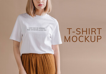 Woman in a White Tee Mockup