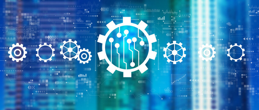 Automation concept with downtown skyline