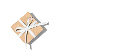 Gift box with ribbon overhead view