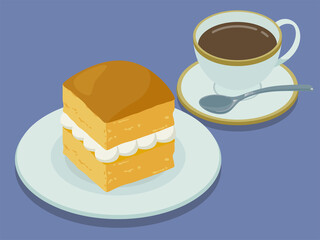 台湾カステラとコーヒーのベクターイラスト素材