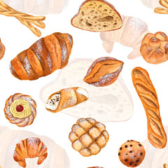 watercolor set of baking italian style traditional bread