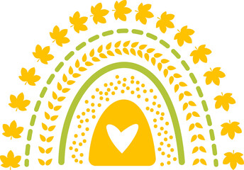 Fall rainbow Svg. Vector illustration, Fall boho rainbow with leaves, Hand drawn autumn rainbow, Fall t-shirt design © Anastasiia