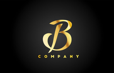 gold golden metal B alphabet letter logo icon for branding. Creative company design for corporate and lettering