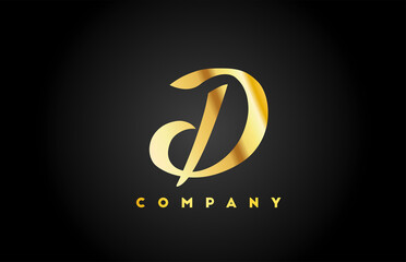 gold golden metal D alphabet letter logo icon for branding. Creative company design for corporate and lettering
