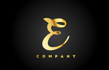 gold golden metal E alphabet letter logo icon for branding. Creative company design for corporate and lettering