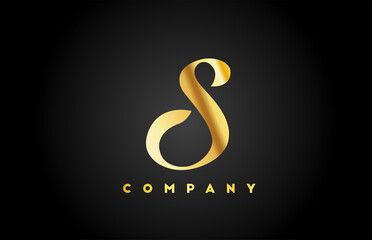 gold golden metal S alphabet letter logo icon for branding. Creative company design for corporate and lettering
