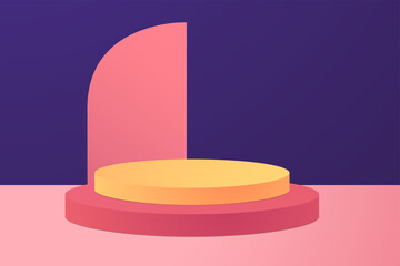 Empty podium Vector illustration in minimal style Bright geometric showcase on two-tone pink and purple background