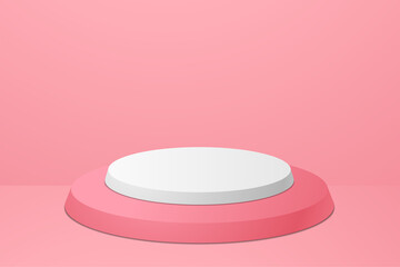 Vector illustration with geometric form in minimal style Bunk white and pink podium on bright pink background