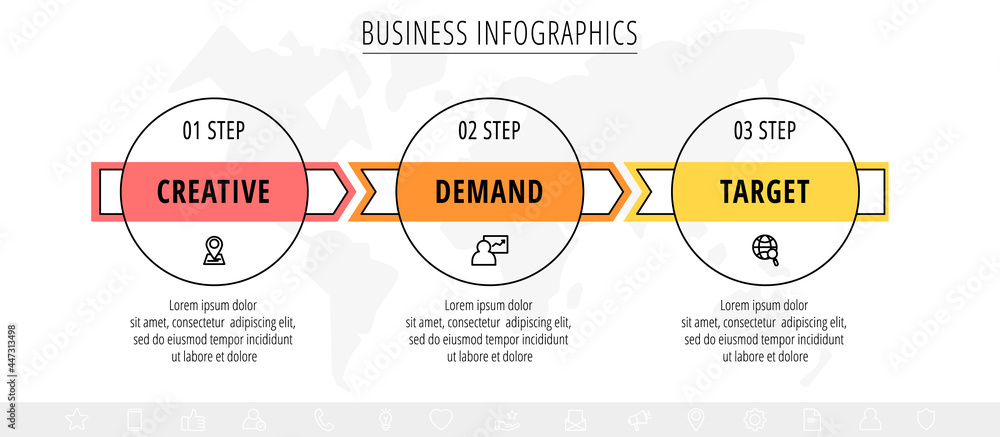 Poster vector line infographics template for three arrows and circles. business concept with 3 elements and