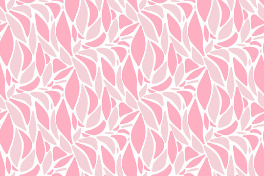 Abstract seamless pattern with pink organic shapes, leaves. Vector illustration monochrome background design. Fabric, textile, wrapping paper, wallapaper.