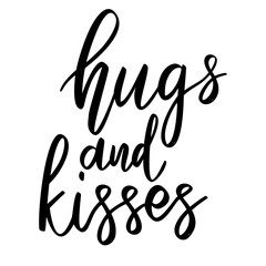 Fototapeta na wymiar Hugs and kisses. Lettering phrase on white background. Design element for greeting card, t shirt, poster. Vector illustration