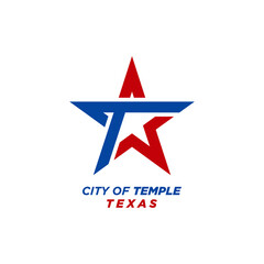 Obraz premium City of Temple, Texas Logo Design. Map and Flag Color Vector Illustration.