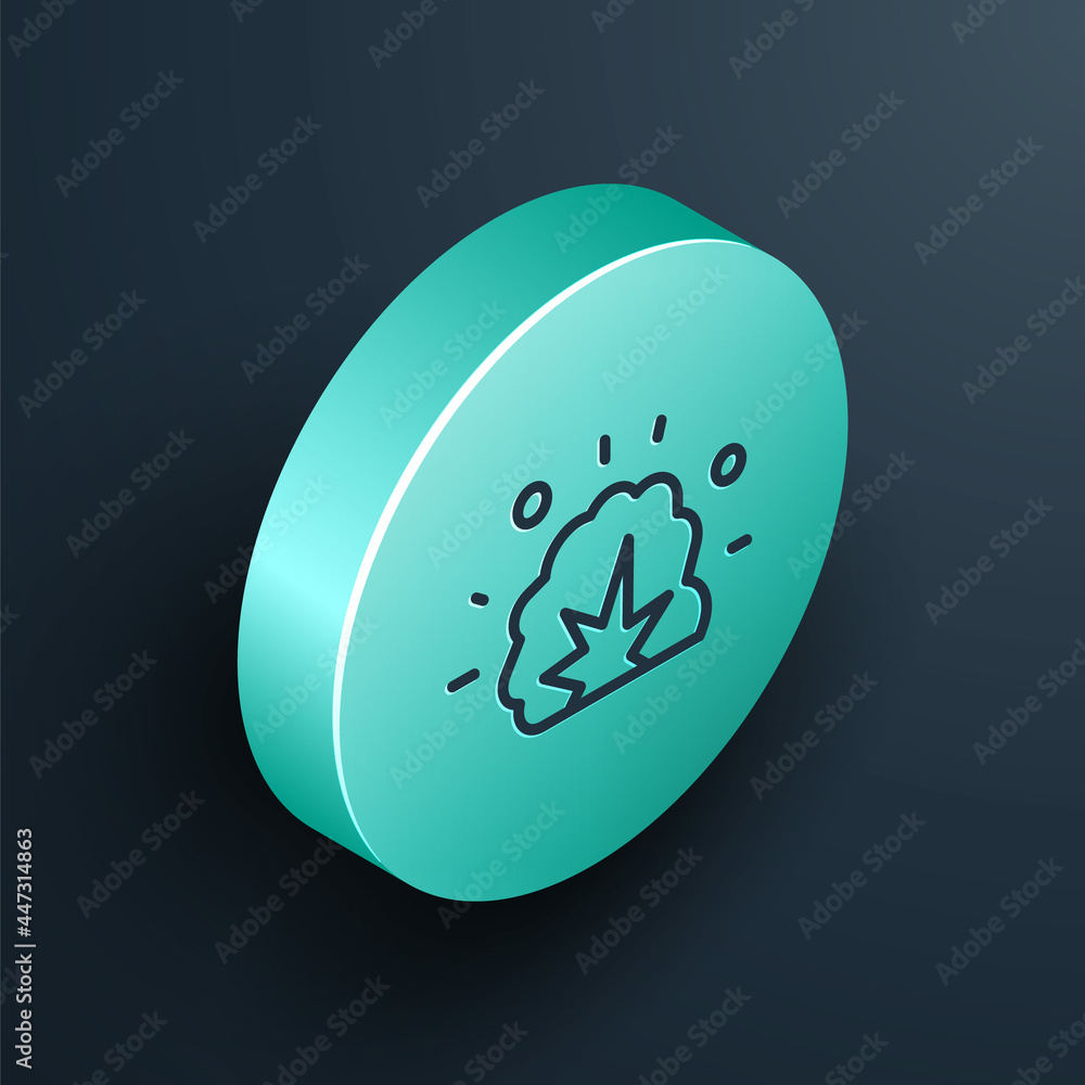 Aufkleber isometric line bomb explosion with shrapnel and fireball icon isolated on black background. turquois