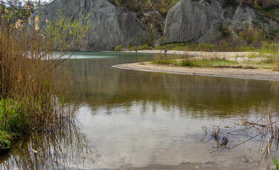 Scarborough bluffs, Ontario, Canada, with its magnificent rugged rocky escarpment and lake with...