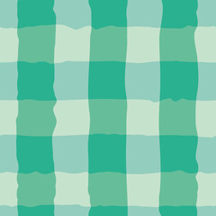 Vector watercolor effect gingham seamless pattern background. Organic irregular stripes painterly grid plaid backdrop.Teal green blue checked design. Crinkle faux cloth repeat for packaging, wellness