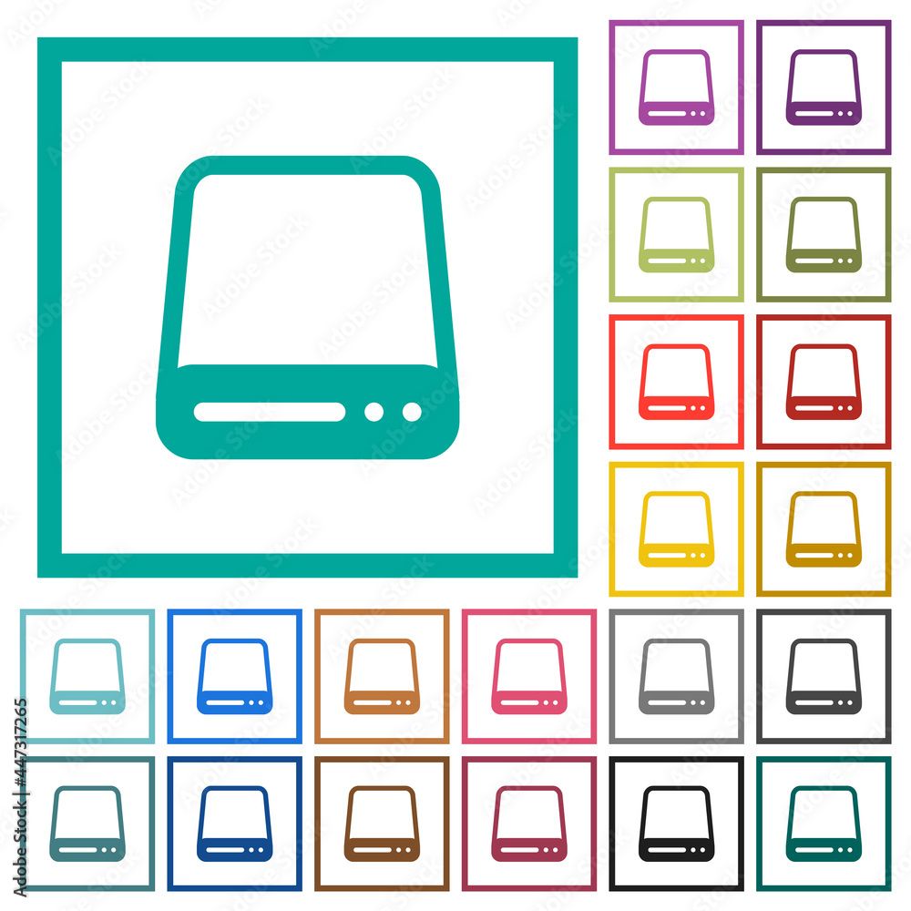 Poster hard disk drive flat color icons with quadrant frames