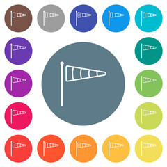 Windsock indicator outline flat white icons on round color backgrounds