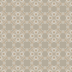 Beautiful seamless lace pattern in beige and brown colors, abstract floral elements. Great for decorating fabrics, textiles, gift wrapping design, any printed materials, advertising, or other design.