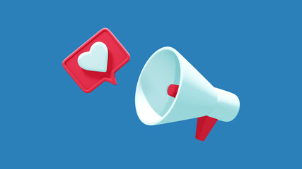 Megaphone with flying heart like icon