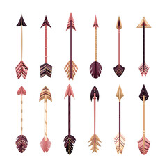 Set of vector arrows in boho style with geometric ornaments. Flat style
