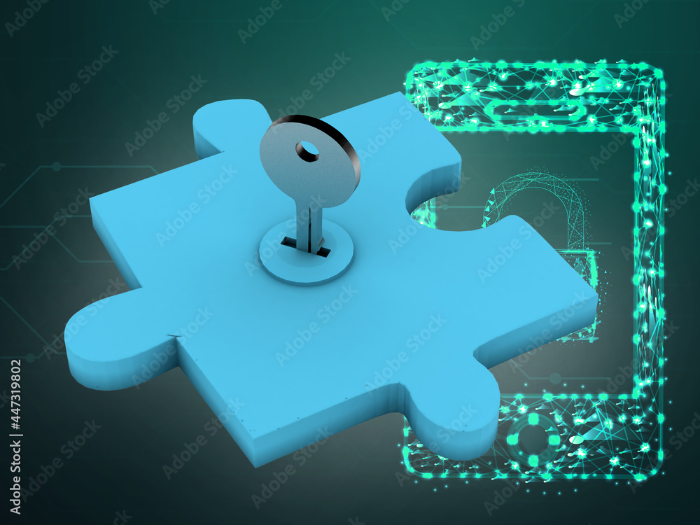Poster login (metaphor with a puzzles), 3d rendering