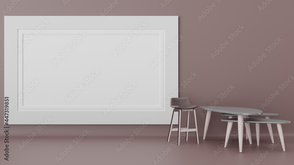 Aufkleber 3d rendering of chairs and table with white space for text isolated on a purple background
