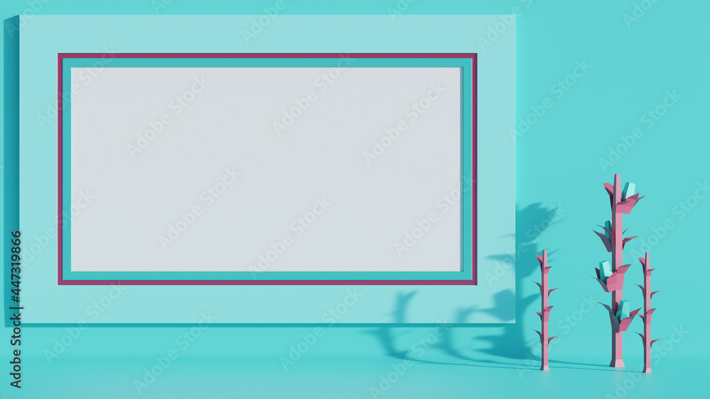 Poster 3d rendering of white space for text isolated on a light-blue background
