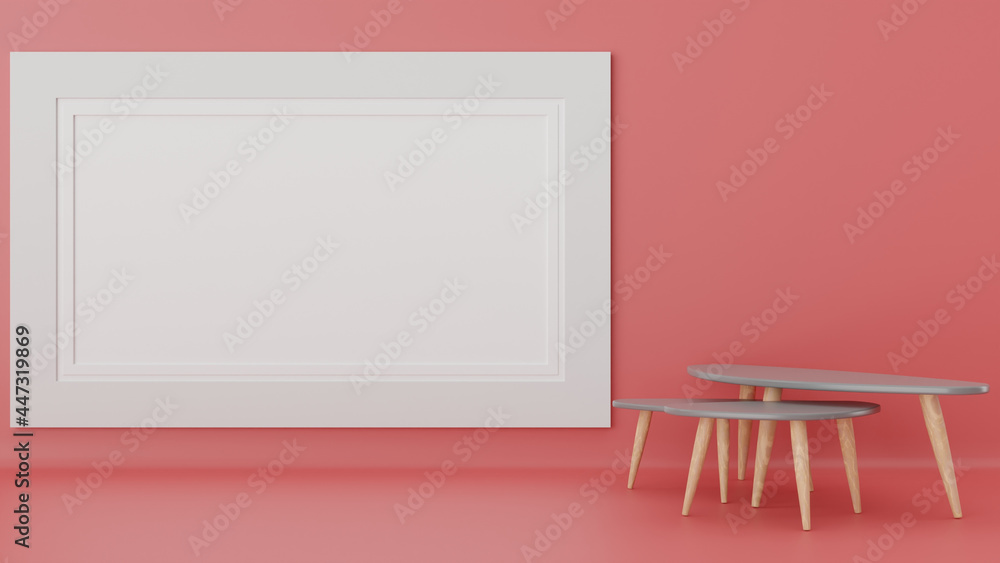 Poster 3d rendering of chairs and table with white space for text isolated on a purple background