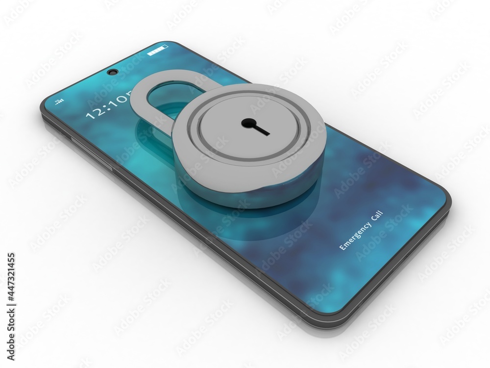 Poster 3d rendering transmitter mobile wifi with lock