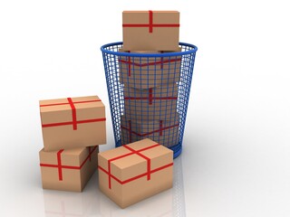 Obraz premium 3d rendering Cardboard boxes in bin 