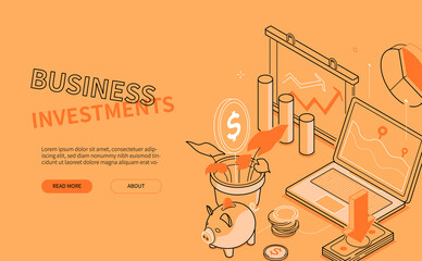 Business investments - line design style isometric web banner