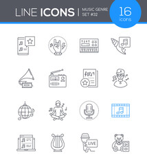 Music genres - modern line design style icons set