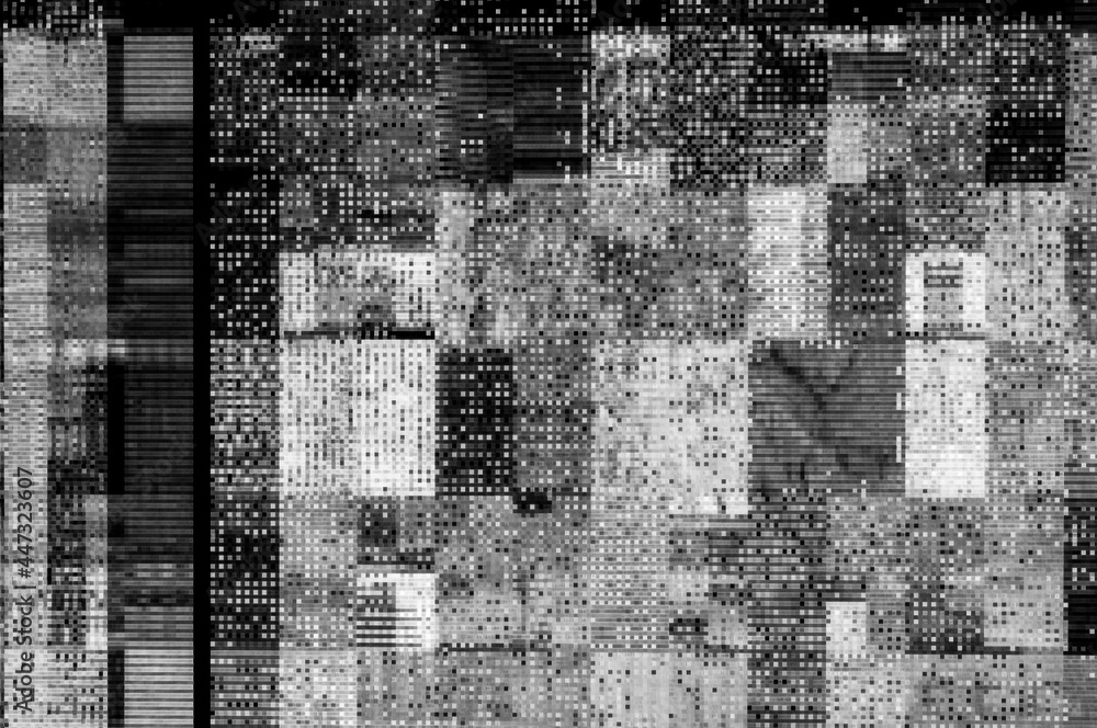 Poster pixel pattern of a digital glitch / abstract black and white pixel pattern background of a digital g