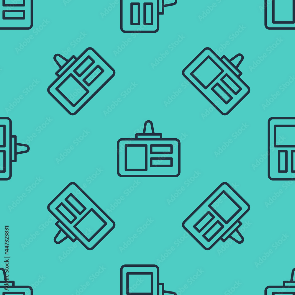 Poster black line identification badge icon isolated seamless pattern on green background. it can be used f