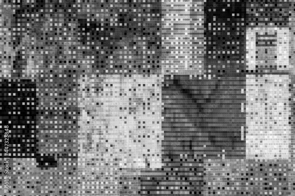 Poster pixel pattern of a digital glitch / abstract black and white pixel pattern background of a digital g