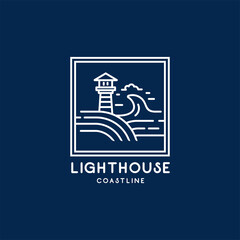Obraz premium lighthouse Coastline outline monoline vintage retro logo design badge illustration
