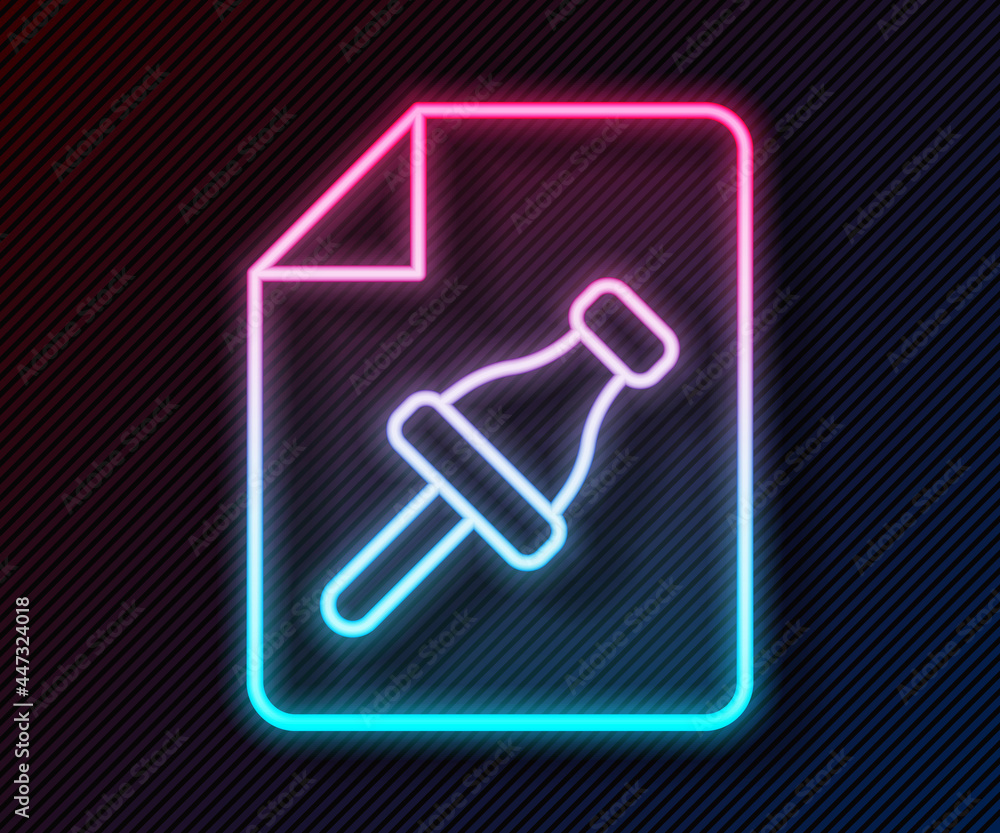Aufkleber glowing neon line note paper with pinned pushbutton icon isolated on black background. memo paper si