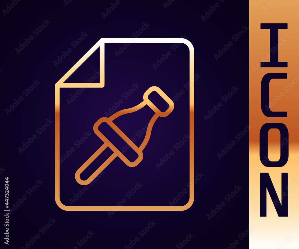 Aufkleber gold line note paper with pinned pushbutton icon isolated on black background. memo paper sign. vect