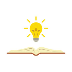 Lamp and open book icon. Success concept, ideas.